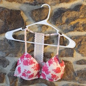 Pink floral racerback bra with front clasp - 38C